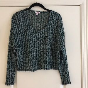 Bongo Aqua/Black Cropped Knit Sweater Sz XL